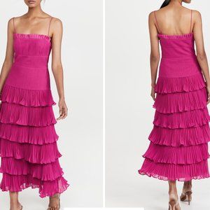 AMUR Chiffon Pleated Ruffle Midi Dress